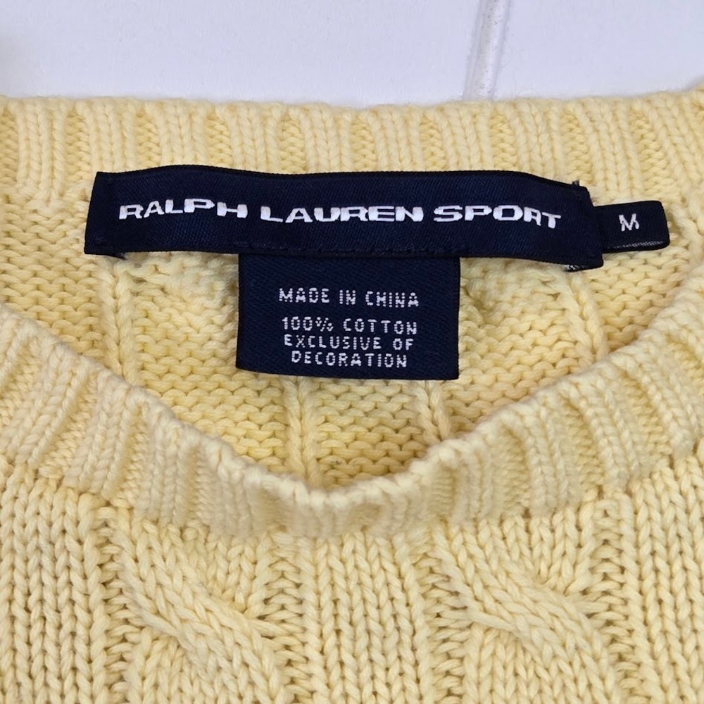 Ralph Lauren Sport Butter Yellow Cable Knit Crewneck Sweater Women's Size MEDIUM - Picture 3 of 6